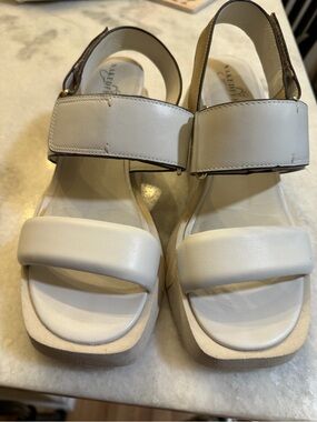 Nakedfeet Cream White Gold Accents Leather Platform Sandals